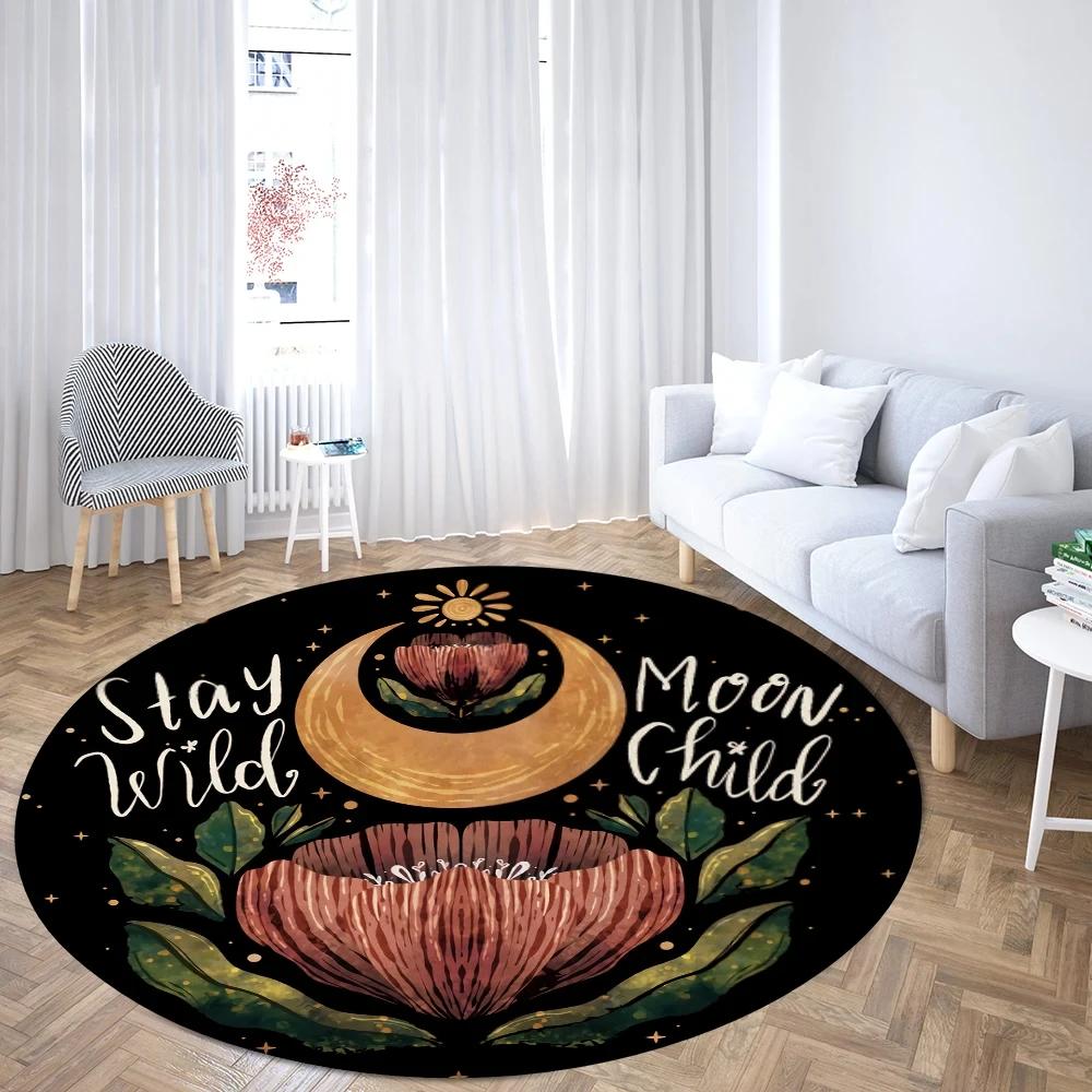 Boho Mushroom Butterfly Round Rug Cartoon Mushrooms Carpet for Living Room Office Bathroom Decor Kawaii Fungus Indoor Floor Mat