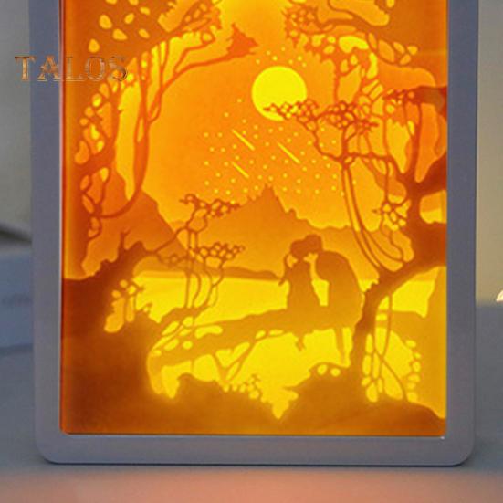 3D Papírové vyřezávání Noční světlo Měkká záře Dobíjecí Kreativní papírové sochy Rám Stolní lampa Dekorativní noční světlo