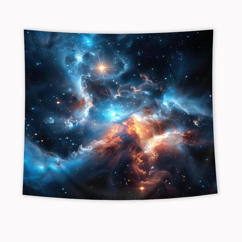 Riyidecor Galaxy Nebula Tapestry 59Wx51H Inch Outer Space Blue Starry Sky Night Fantasy Cosmic Universe Solar System Mystical Wall Hanging for Kids