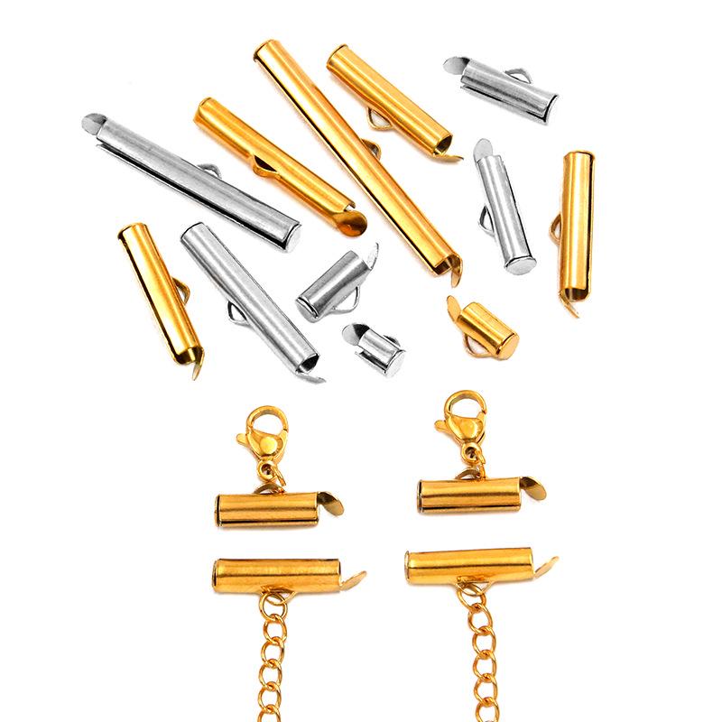 DIY Jewelry Accessories: 2-Color Stainless Steel Slide Tube Clasp, Tassel Connector, Earring Clip, Rail Tail Chain