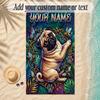 Pug Theme Soft Beach Towel Personalized Custom Name Text Towel Portable for Beach Pool Travel