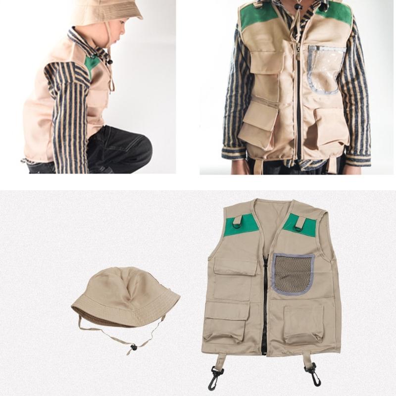 Utomhusutforskarset för barn Utklädnad & Låtsaslek Kostymer Tvättbar Barnsafari-väst Safarhatt för Pojkar Flickor