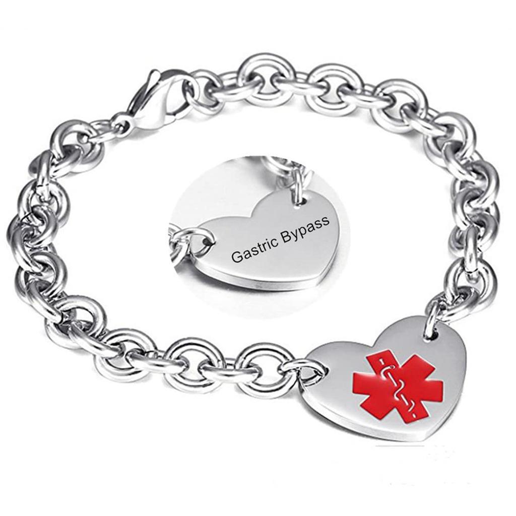 Stainless Steel Medical Logo Bracelet Women'S Titanium Heart Curb Chain O-Line Bracelet