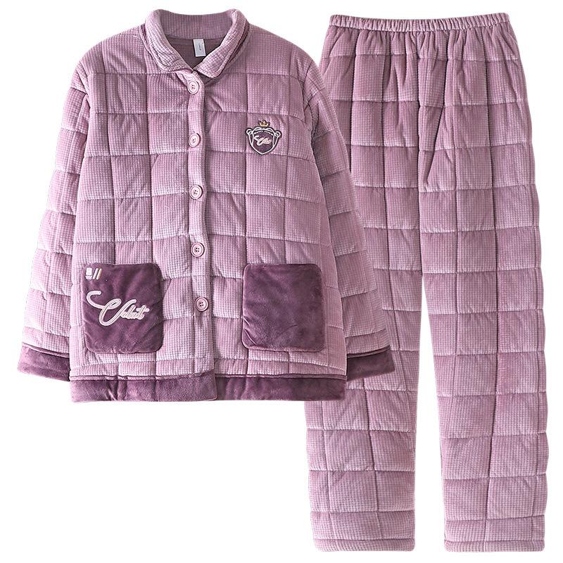 Pajamas Women'S Winter Winter Models Three-Layer Thickened Padded Coral Fleece Flannel Fleece Loungewear Large Size Warm Suit