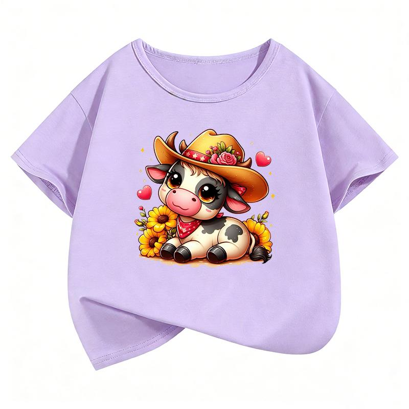 Lovely Cow Design TShirt Printed T Shirt Girls Summer Clothes Short Sleeve Tops TShirts Cute Girls Clothing