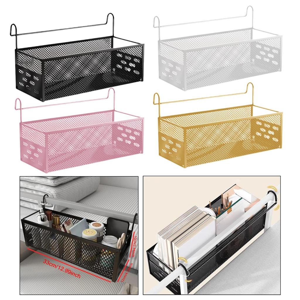 Bedside Hanging Storage Basket Practical Metal Space Saving Container Bedside Shelf for Bed Rails Dorm Hotel Apartment Office