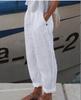 Cotton and Linen Solid Color Rolled Hem Casual Pants with Customizable Patterns