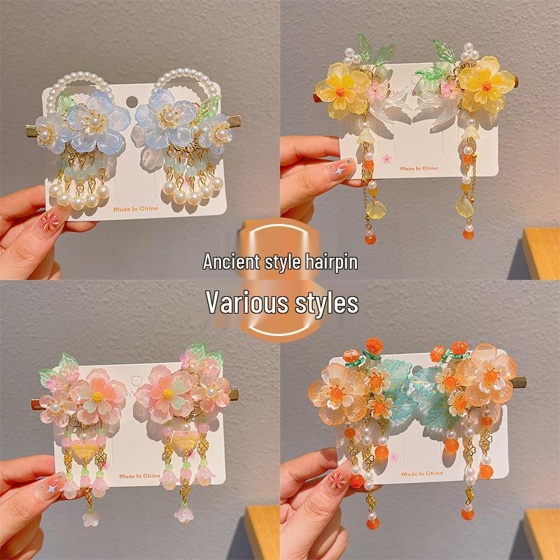 Chinese Style Tassel Hair Accessories for Girls - Hanfu Flower Pendant Headdress & Hair Clips