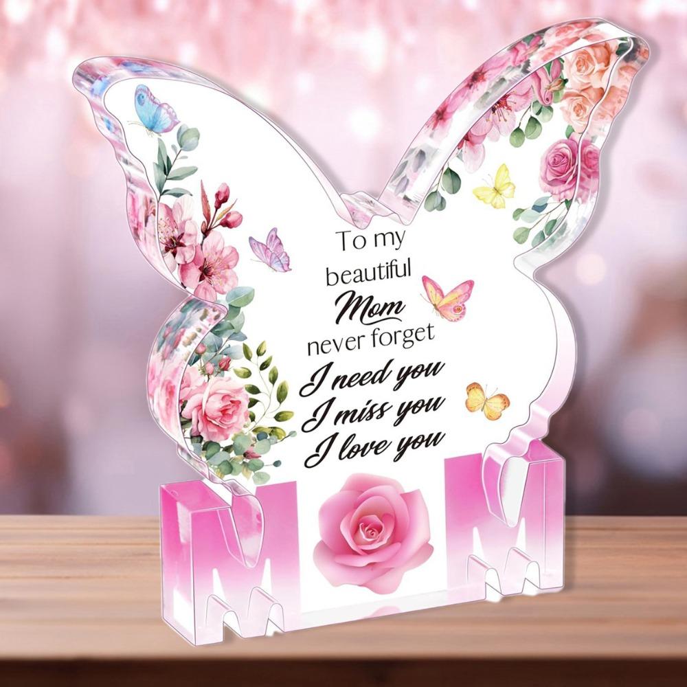 Mother's Day Butterfly-Shaped Acrylic Plaque with Floral Design & Heartfelt Message, Sentimental Gift for Mom, Mothers Day Decorations, Butterfly Mo