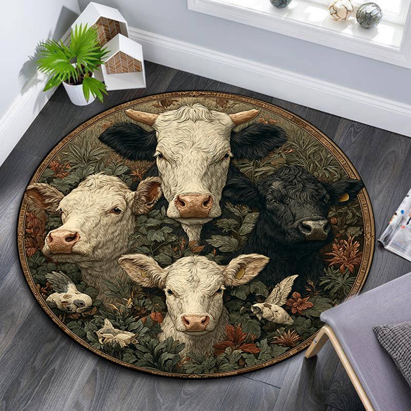 

Four Cows Round Area Rug,Carpet Rug for Living Room Bedroom Sofa Playroom Decor,Non-slip Floor Mat 80cmx80cm