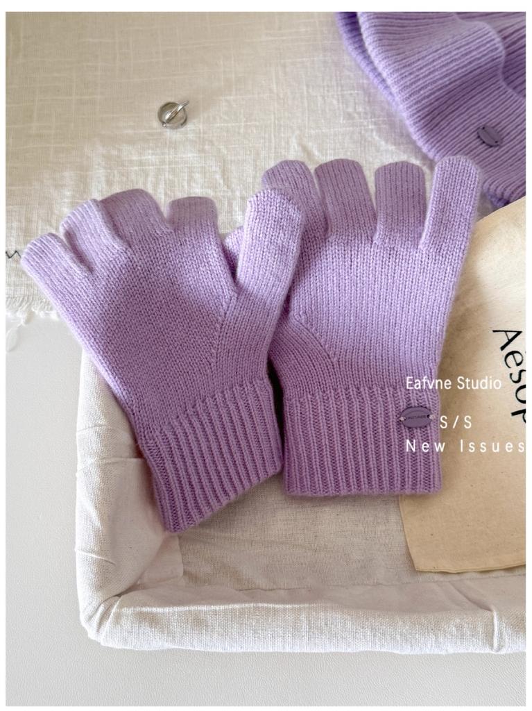High quality% Australian wool solid color hat scarf gloves three-piece winter warm knitted suit women