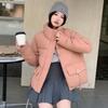 Women Autumn Winter Big Pocket Solid Color Thicken Outwear Cotton Padded Stand Collar Warm Short Jacket Coat