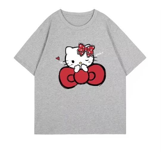 2026 HelloKitty Sanrio Printed Cotton TShirt  Summer Cartoon Design  Childrens Roundneck Fashion LooseFitting Casual Wear