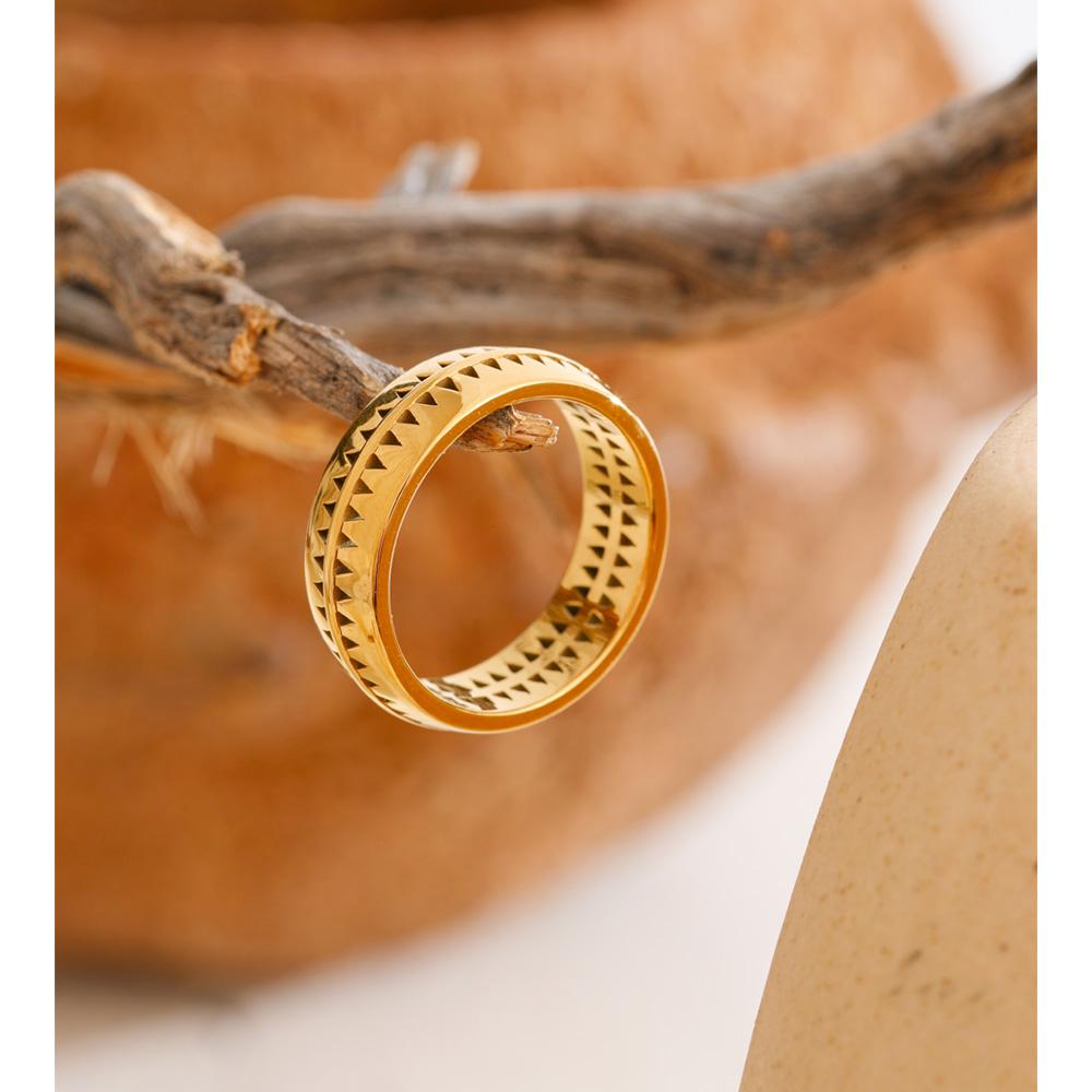 Yhpup Size 678 Stylish Unique Design Stainless Steel Hollow Triangular Golden Ring Tarnish Resistant Metal Popular Jewelry New