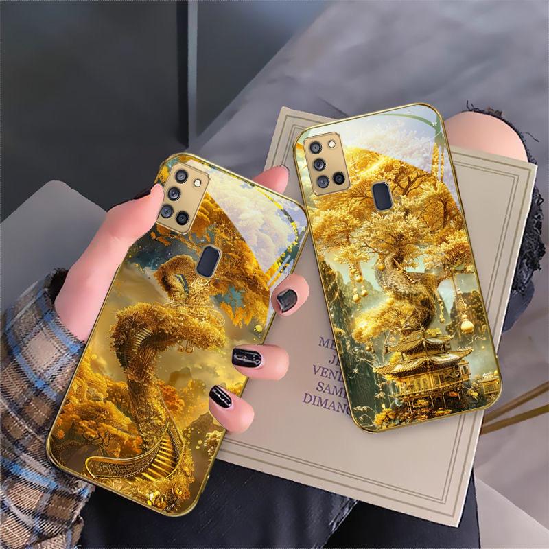 Mythical Golden Dragon For Samsung A 31 32 A33 A34 35 14 A15 13 16 25 26 50 52 53 54 55 56 70 71 72 73 Golden Glass Phone Case