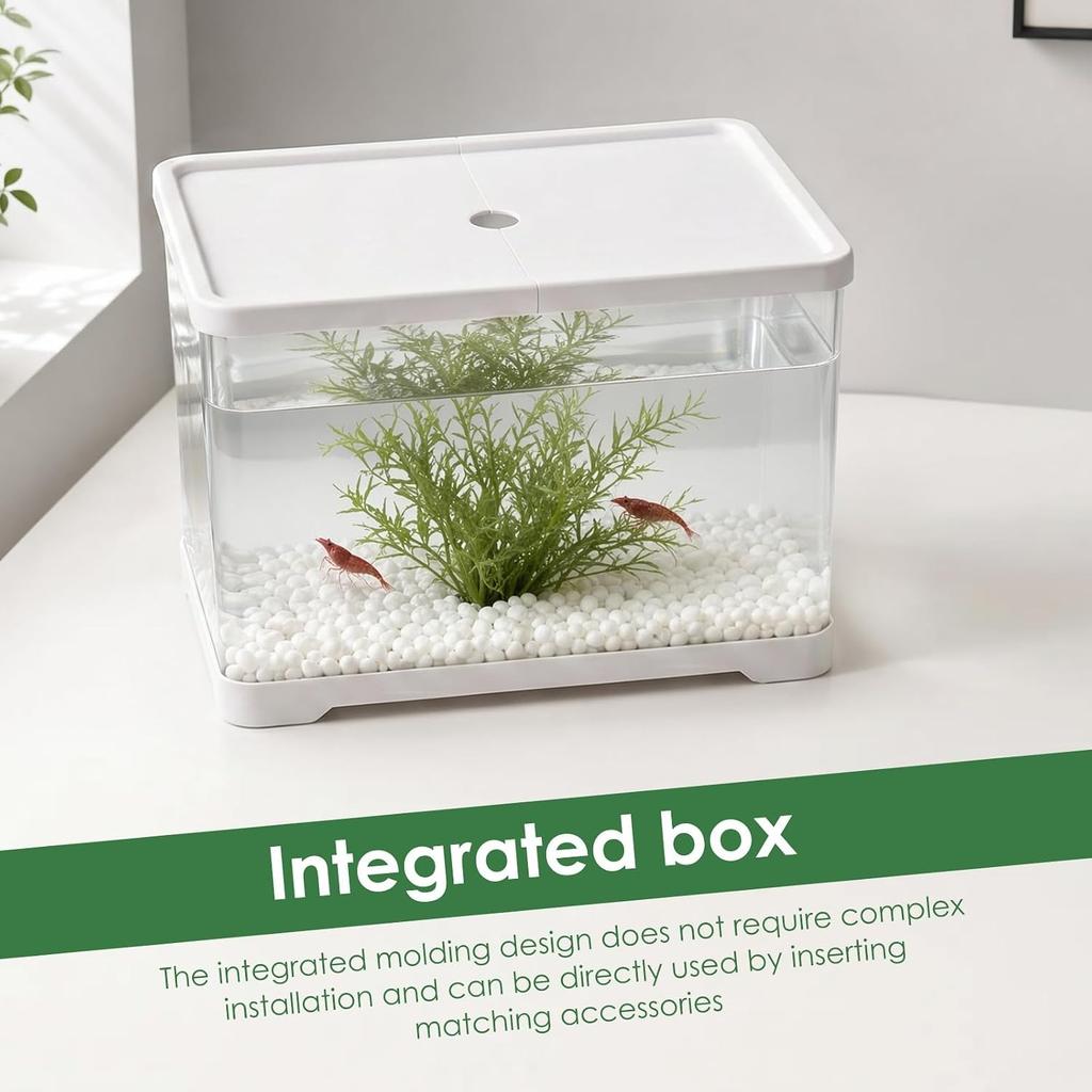 Acquario di Plastica da 2 Galloni con Foro di Scarico - 30x19x17cm Acquario Rettangolare Piccolo Antirottura per Pesci Betta & Guppy - Terrario Trasparente da Scrivania