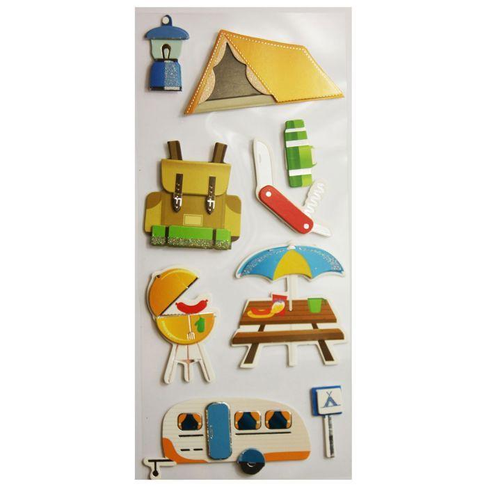 Autocollants en relief à paillettes - Camping