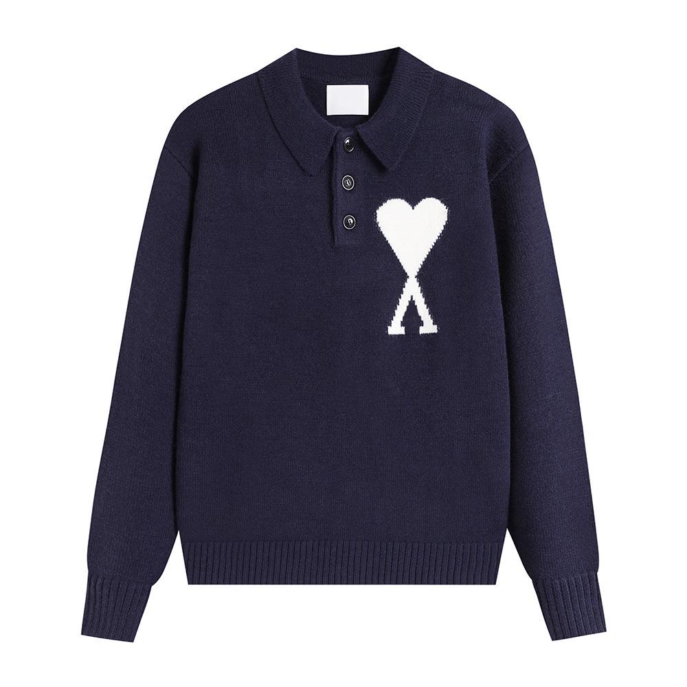AMI Unisex Big Heart Jacquard Knit Polo Sweater