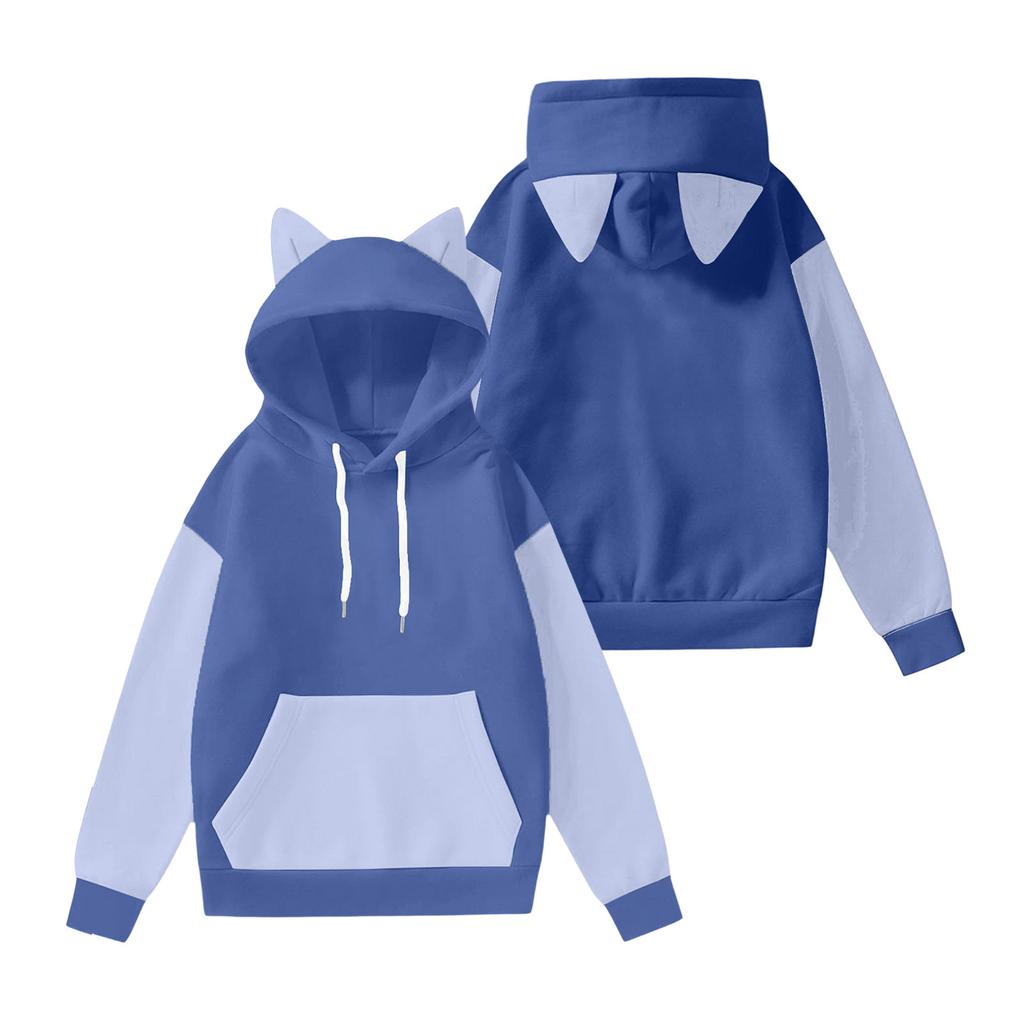 Women's Fashion Long-Sleeved Color-Blocked Printed Hooded Sweatshirt With Ears