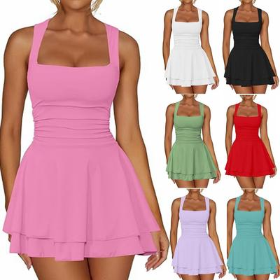 Sommer Damenkleider Ärmellos Quadratischer Ausschnitt Elegant & Schön Minikleider Damen Freizeitkleid Einfarbig Sexy Kleid