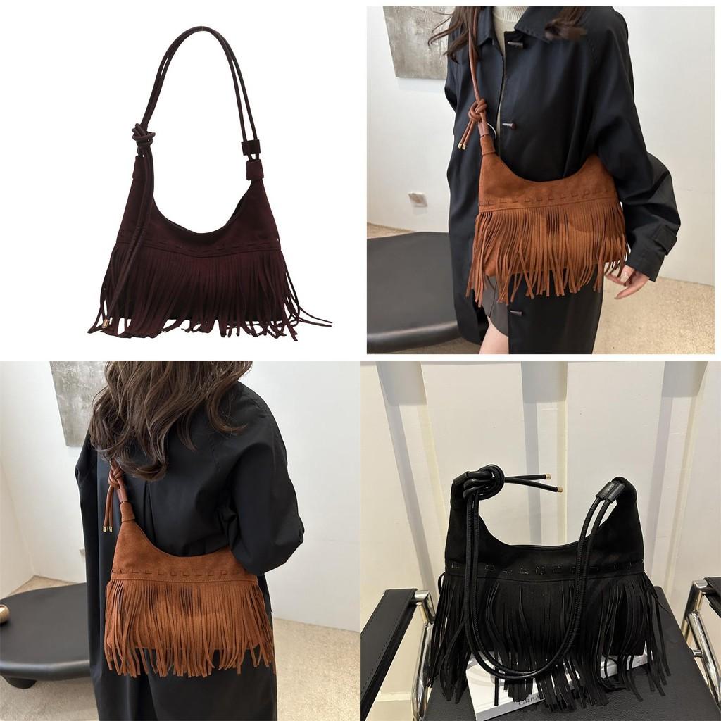 Borsa Tote da Donna Vintage Elegante con Frange Grande Capacità Borsa a Mano Chic per Tutti i Giorni