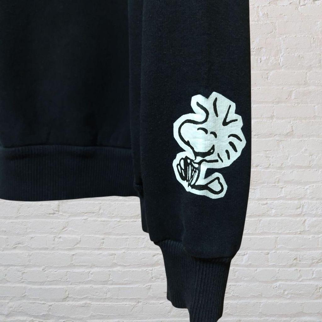 [USED] Peanuts Anime Woodstock Snoopy Print Hoodie Black