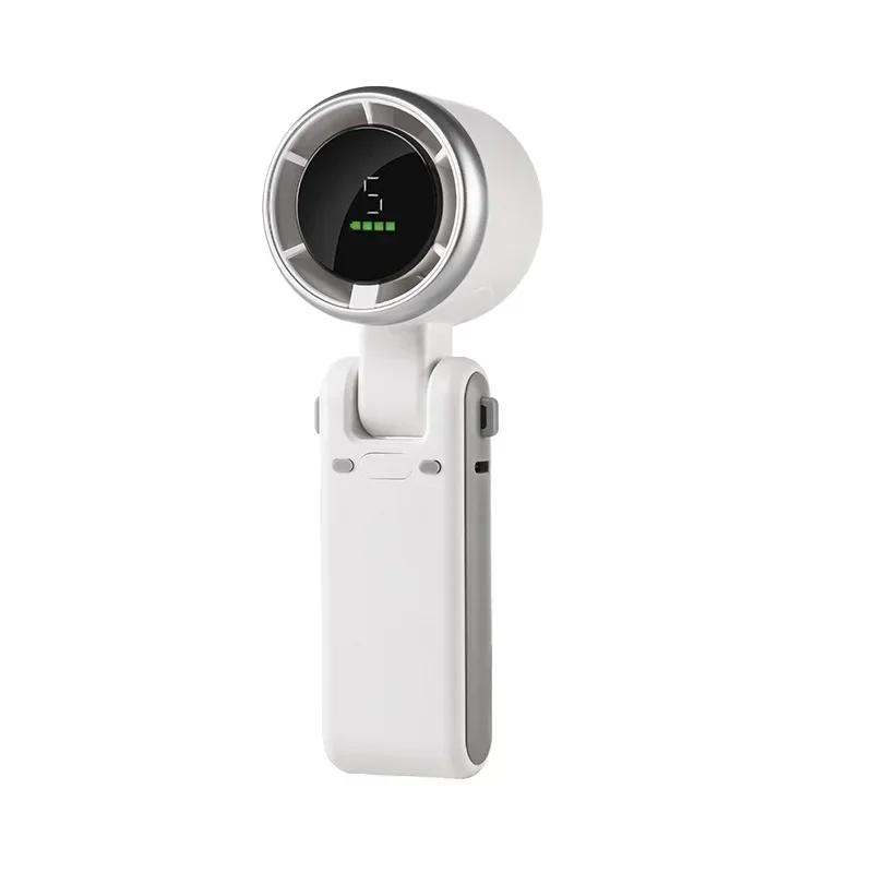Handheld Turbo Fan Wearable Personal Desk Fan Small Mini Fan With Smart Digital Display Folding High Speed