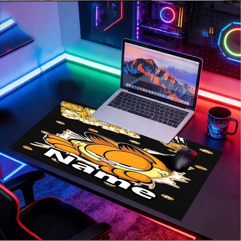 Custom Name Personalized Garfield Pattern Mousepad, Laptop PC Desk Mat, Decorative Desk Mat for Home Keyboard Pad Gift
