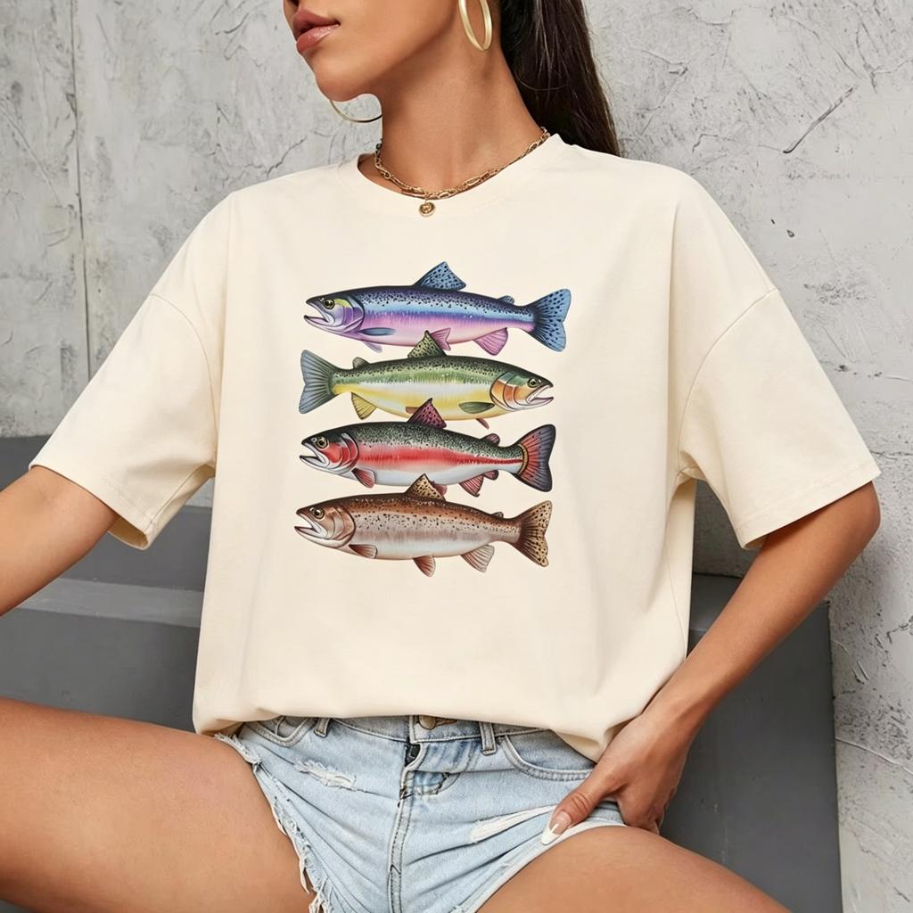 Funny Colorful Fish Print Shirts Humor Tee Short Sleeve Unisex Unisex Clothes Tops New Style Hot Sale Fishing Tshirt For