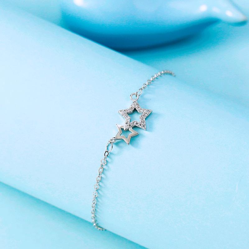 925 Sterling Silver Crystal Hollow Star Charm Bracelet for Women Gift Elegant Bracelets & Bangles Silver Jewelry