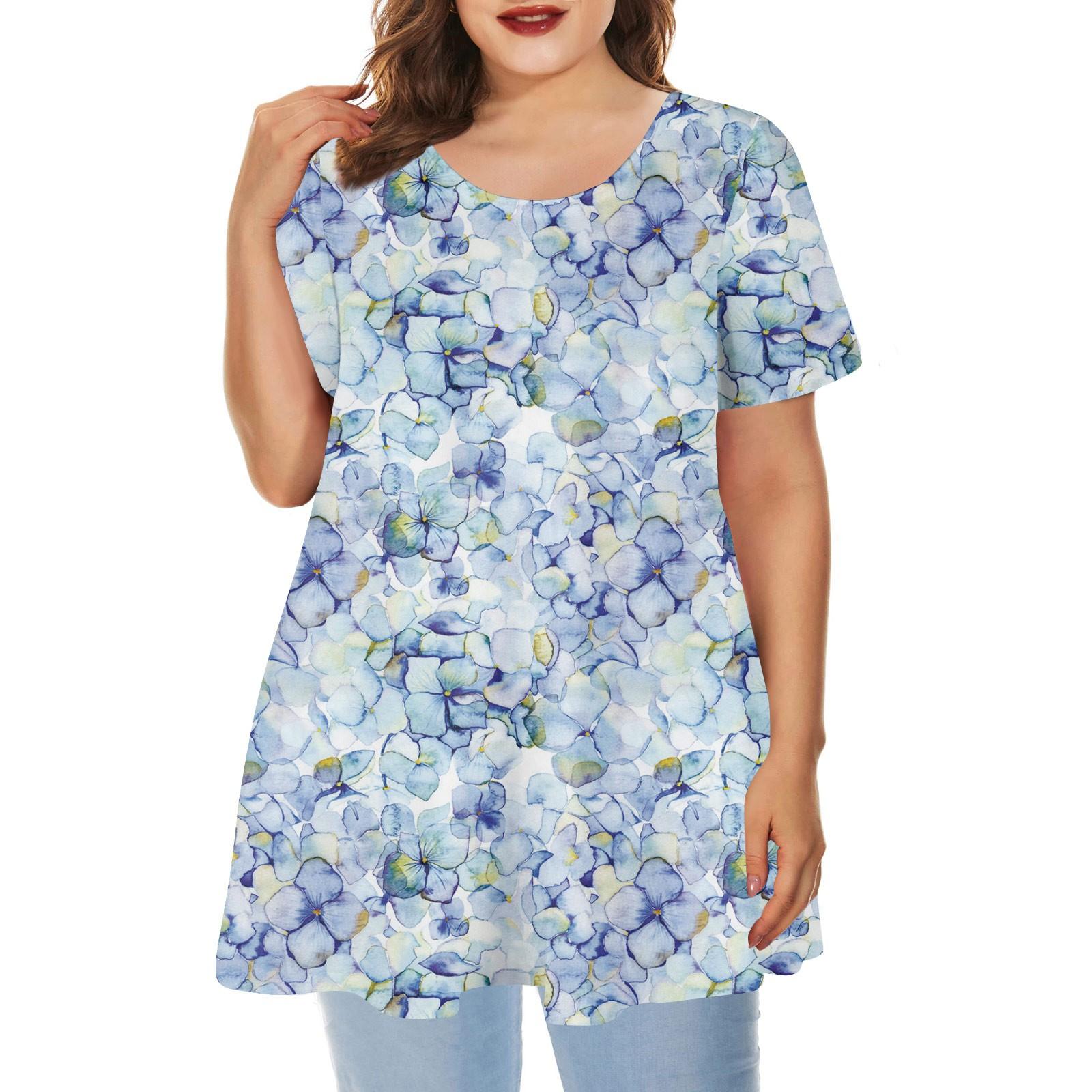 

Ladies Round Neck Printed Short Sleeve Top Loose Casual Short Sleeved Plus Size Tops XXL синий