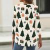 Women's Casual Christmas Print V-Neck Button-Front Three-Quarter Sleeve T-Shirt Top