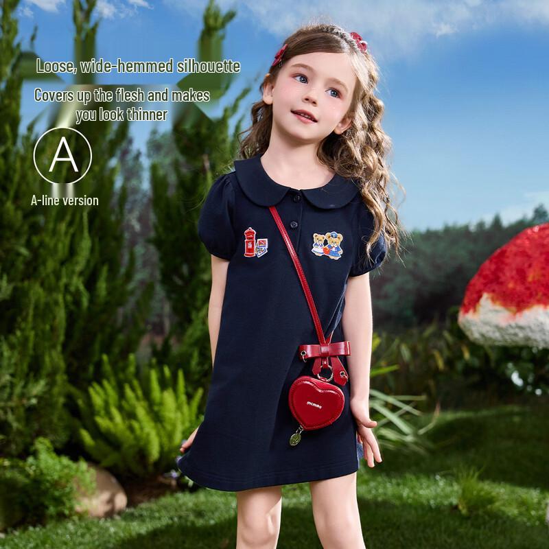ASK JUNIOR Girls' Summer Peter Pan Collar Short Sleeve Dress
