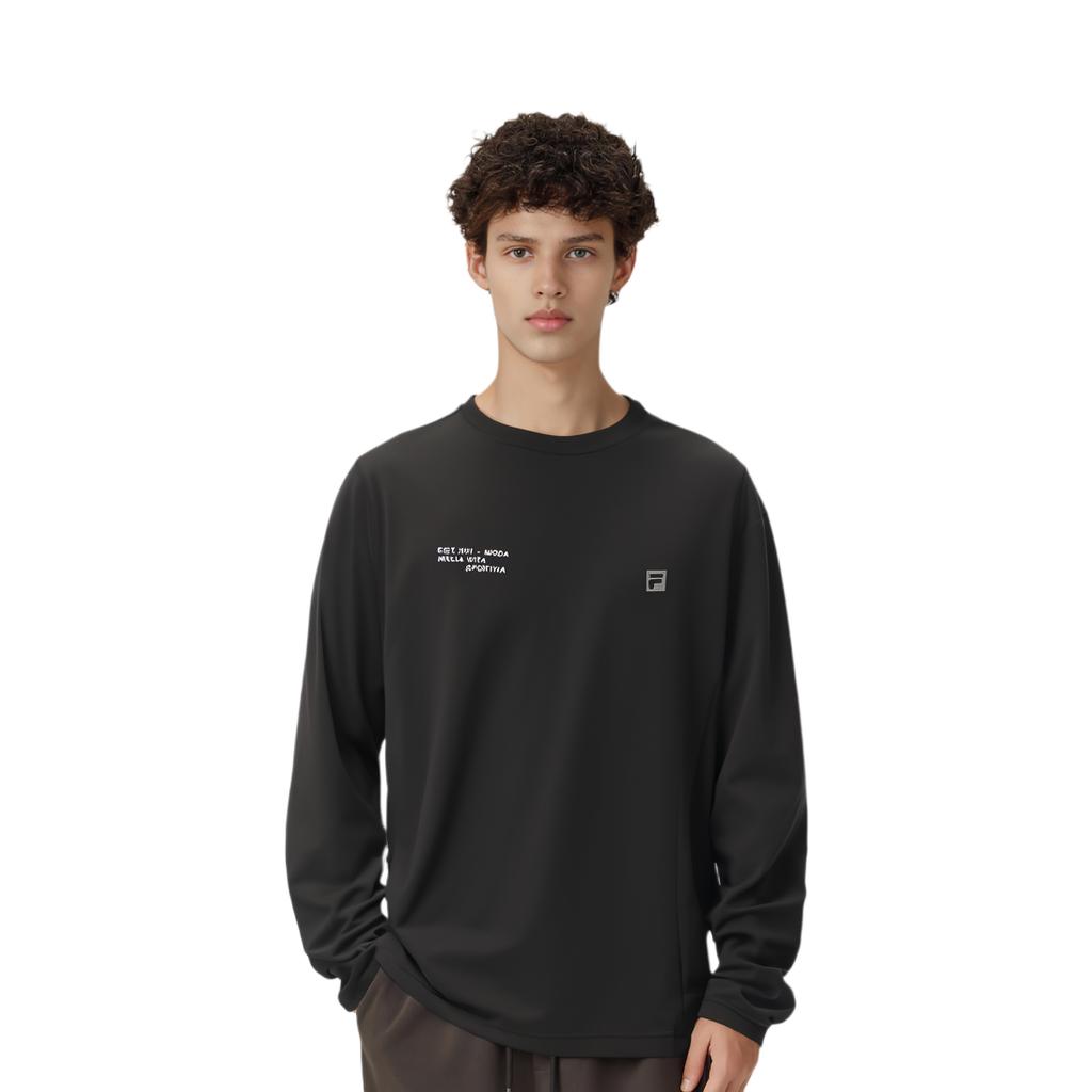 FILA Letter Print Fitness Pullover Sweatshirt Men sweatshirt Deep-Black A11M341210F-BK