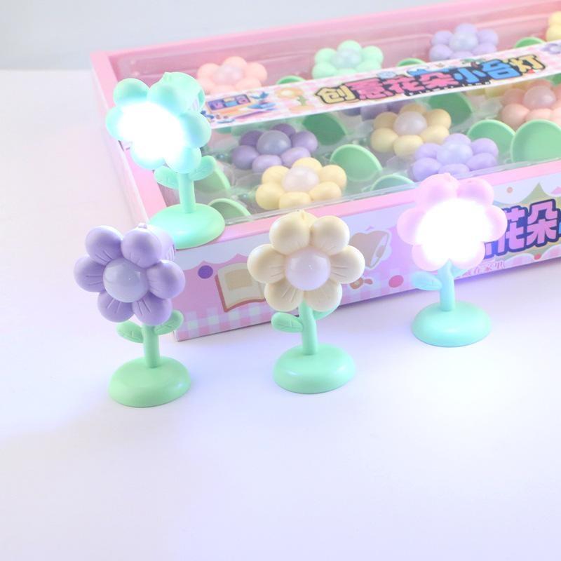 Mini Flower Led Night Light Cute Colorful Floral Desktop Ornament Soft Glow Small Table Lamp For Girls Kids Bedroom Holiday Gift