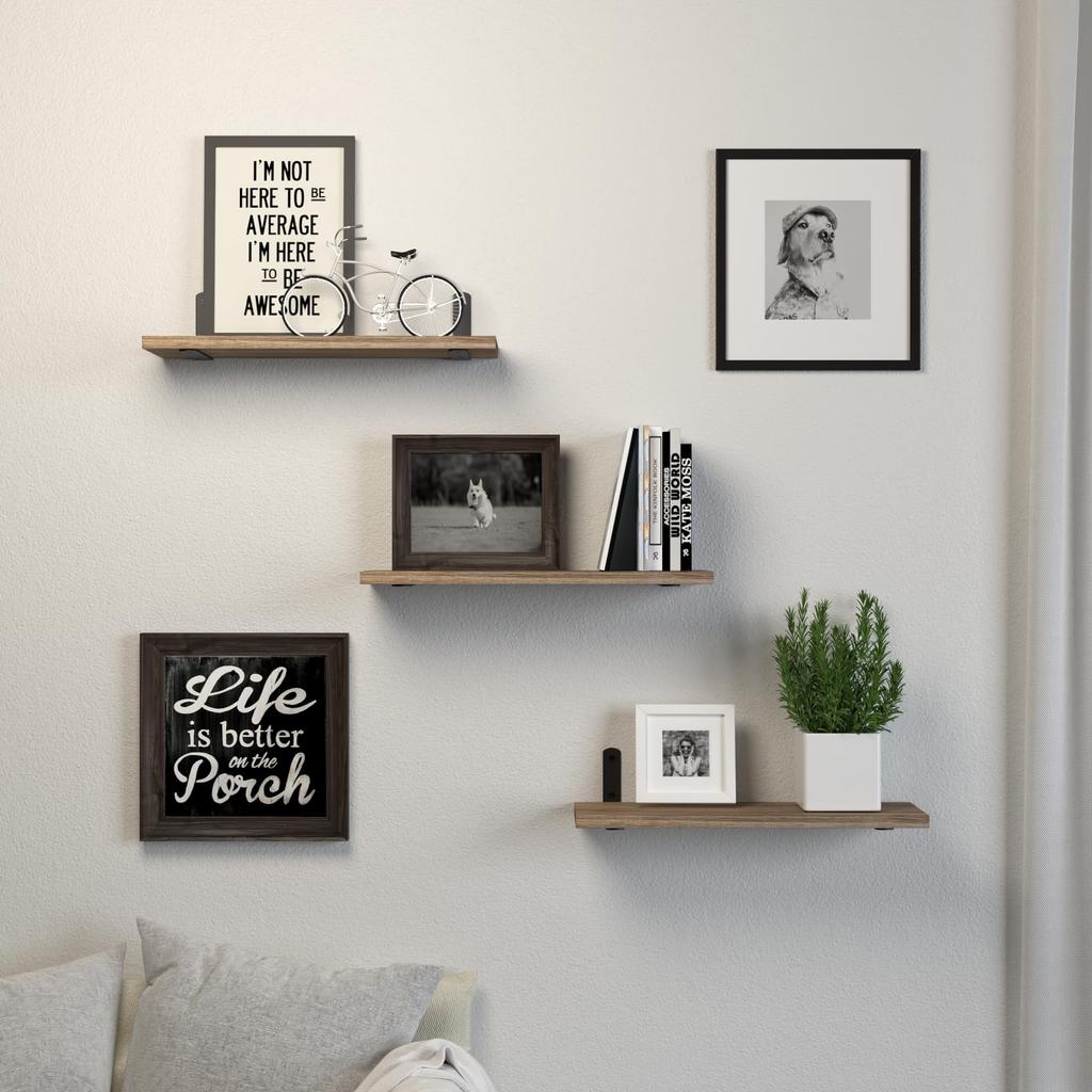 Rustic Wooden Floating Shelves Set of 3pcs Home Decor Wall Mounted Storage Shelves for Bathroom Living Room Bedroom