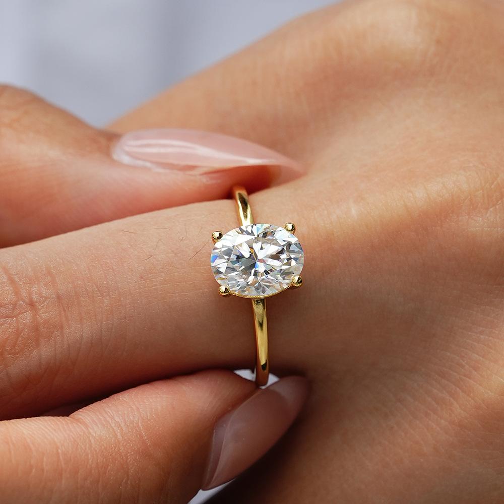 S925 Sterling Silver Oval Cut Solitaire Ring - 1/2 Carat D Color VVS Moissanite Gold Plated Fine Jewelry for Women
