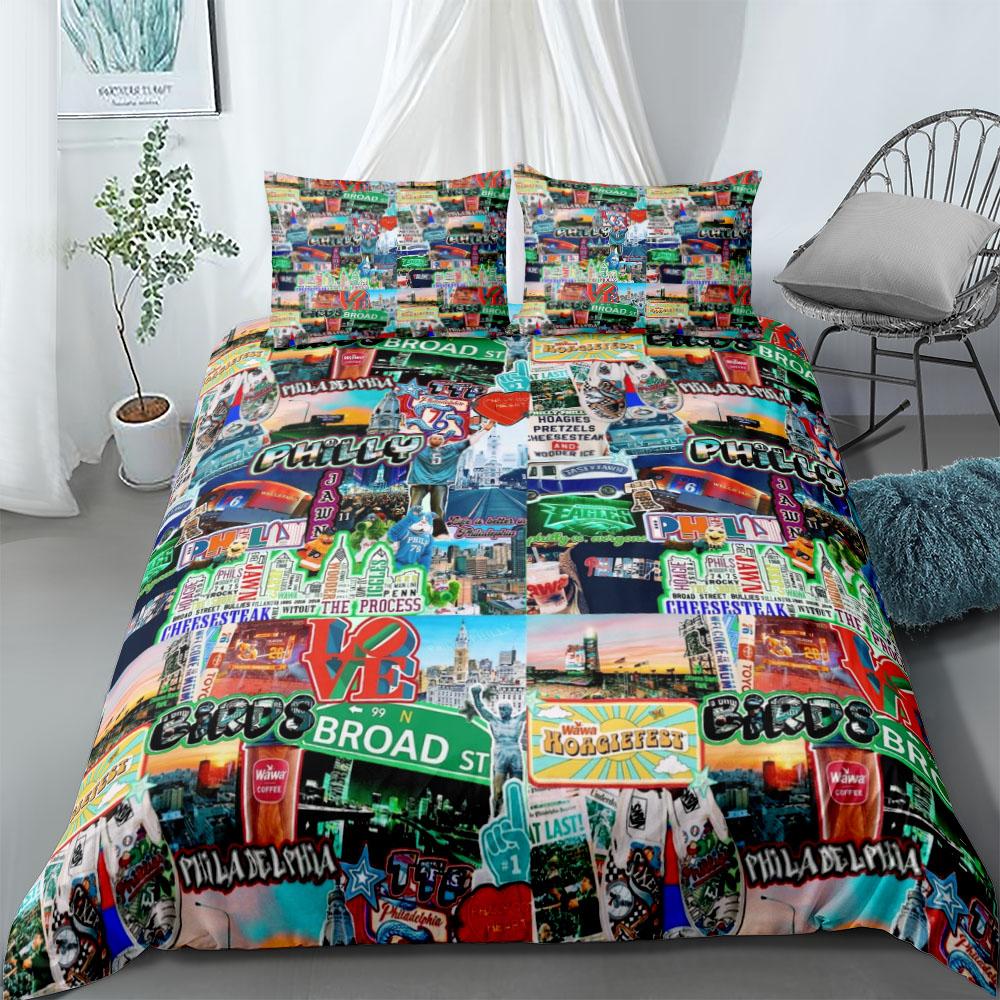 New York Suburbs Graffiti Art Duvet Cover Set King Queen Double Full Twin Single Size Bed Linen Set