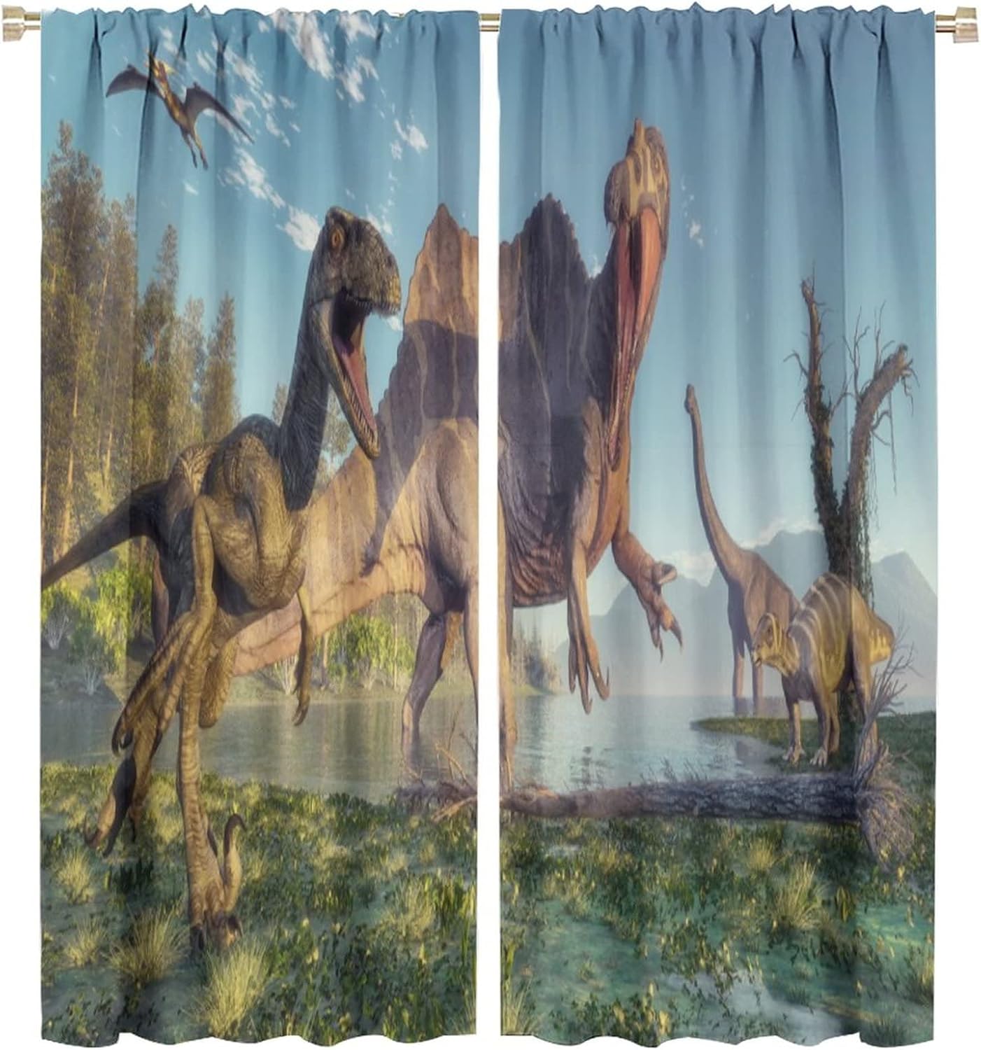 

Шторы для комнаты мальчика, Детские мультяшные шторы с динозаврами для спальни, Милые забавные красочные шторы с сафари-животными для окна 53x116CM-2PC