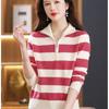 Striped Half-Zip Lapel Knit Sweater – Women's Autumn/Winter Slimming Base Layer