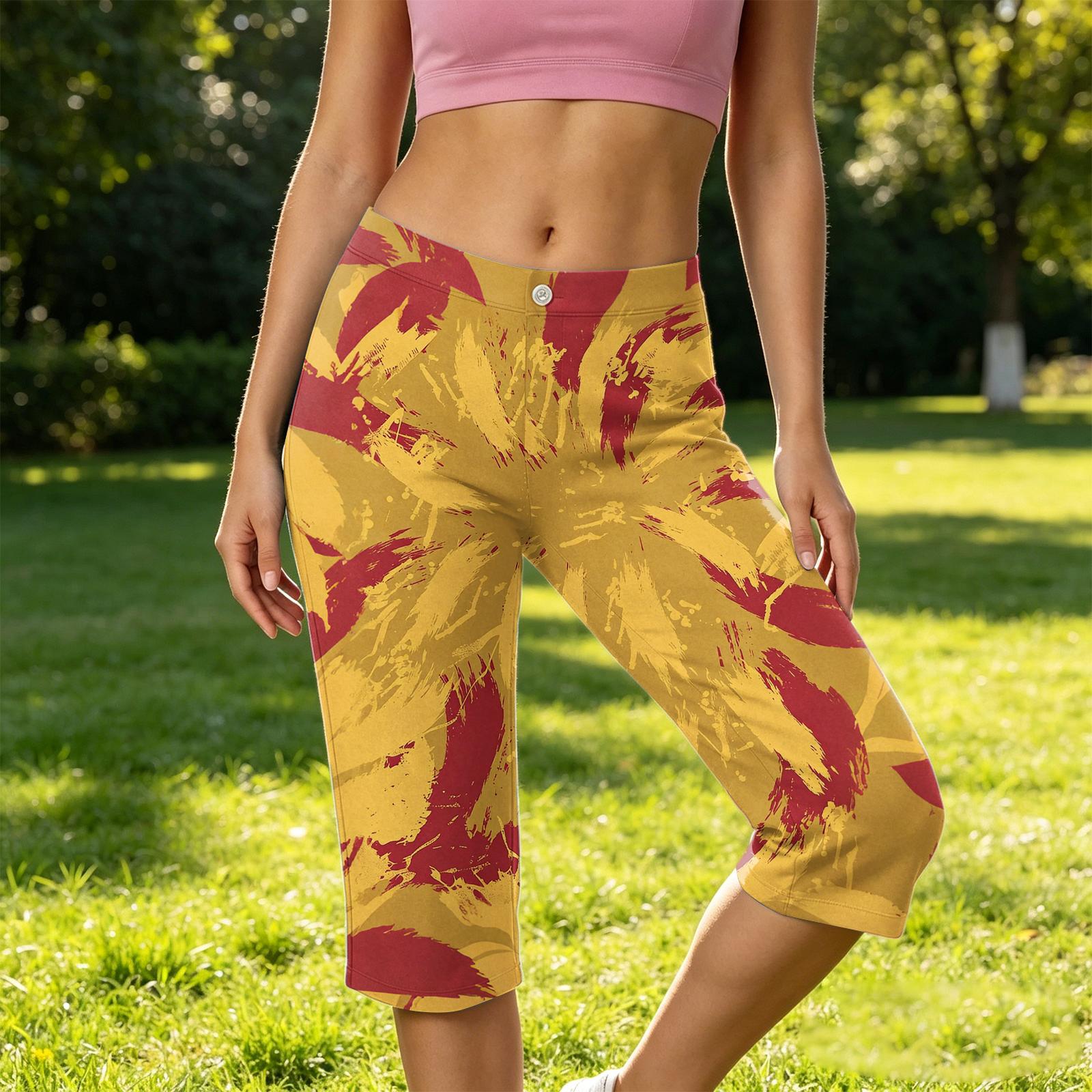 

Womens pants with geometric hexagon print capri style comfortable fit pants for women suitable for casual or active wear L