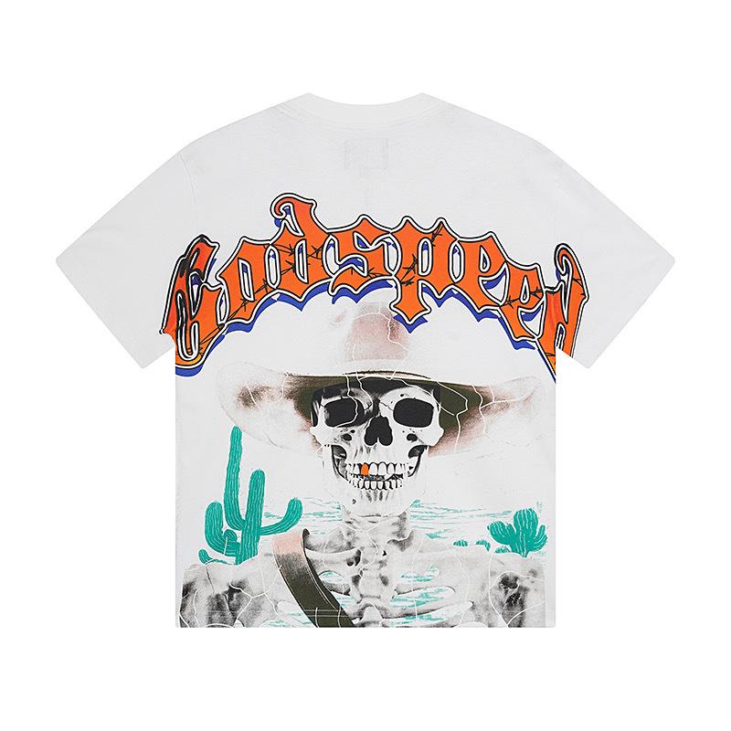 25SS Grensoverschrijdend Meichao Godspeed Schedel Rockband Basketbal Retro Korte Mouw T-shirt Koppels Dezelfde Stijl