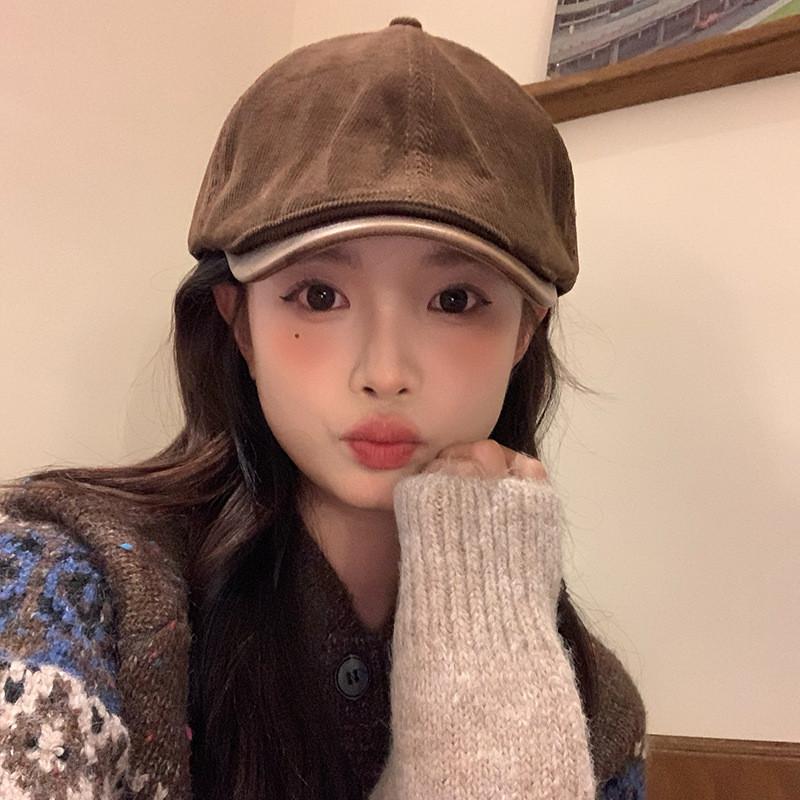 Corduroy Beret Hat For Women Autumn Winter With Breathable Warmth And Sun Protection