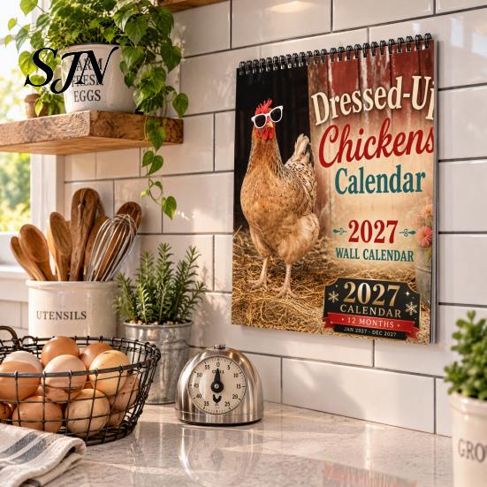 Yearly Appointment Book Chicks 2027 Wall Calendar, Funny Dressed Up Chicken 12-Month Planner, Easy to Hang Planner Cute Farm Animal Hanging