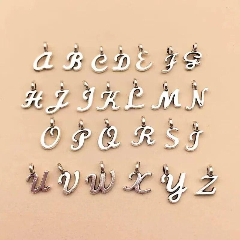 

26pcs/pack Letter Charms DIY Pendant, Alloy Antique Silvery English Letters A- Z Charms Pendant, For DIY Jewelry Making, Earring