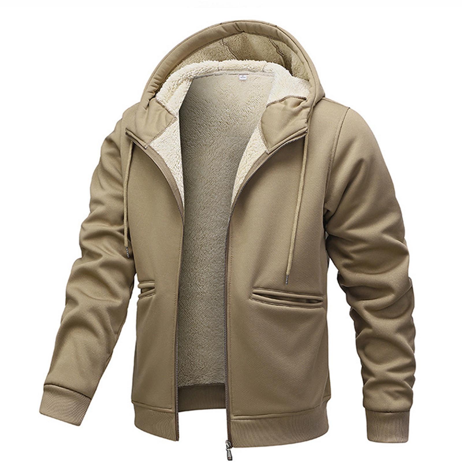 

Мужская толстовка с капюшоном из овечьего флиса с утолщенным флисом, зимняя, спортивная одежда с капюшоном, повседневный кардиган и теплая куртка L хаки