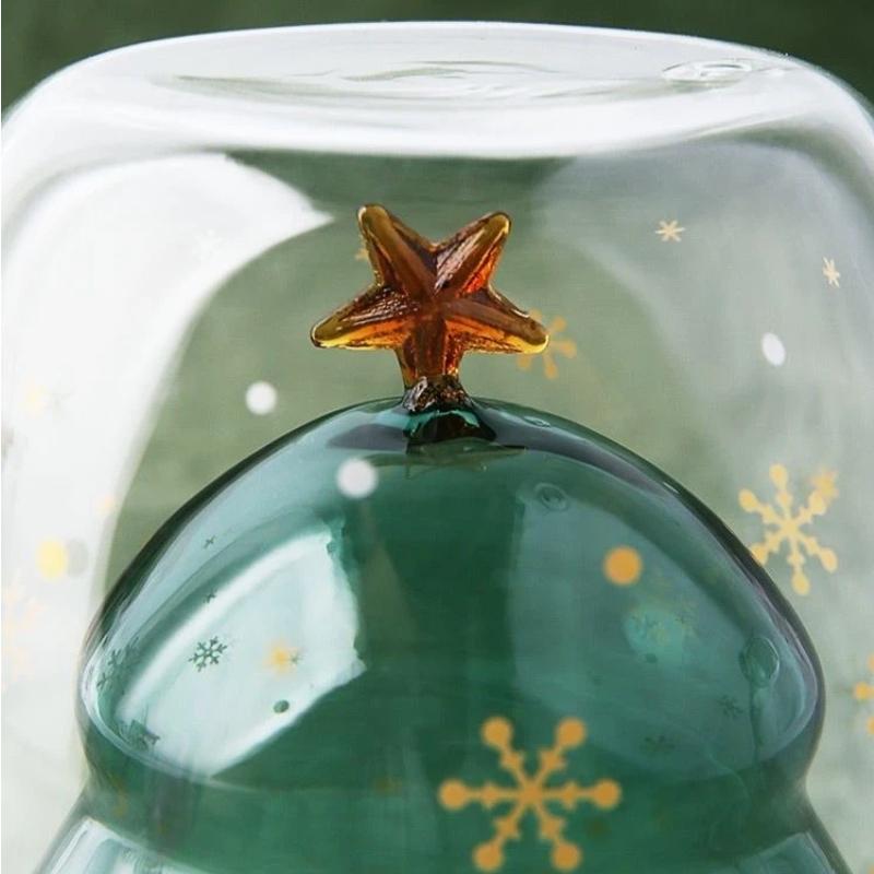 Christmas Tree Double Wall Glass Mug – Heat Resistant Snow Mountain Cup for Coffee, Milk & Holiday Drinks