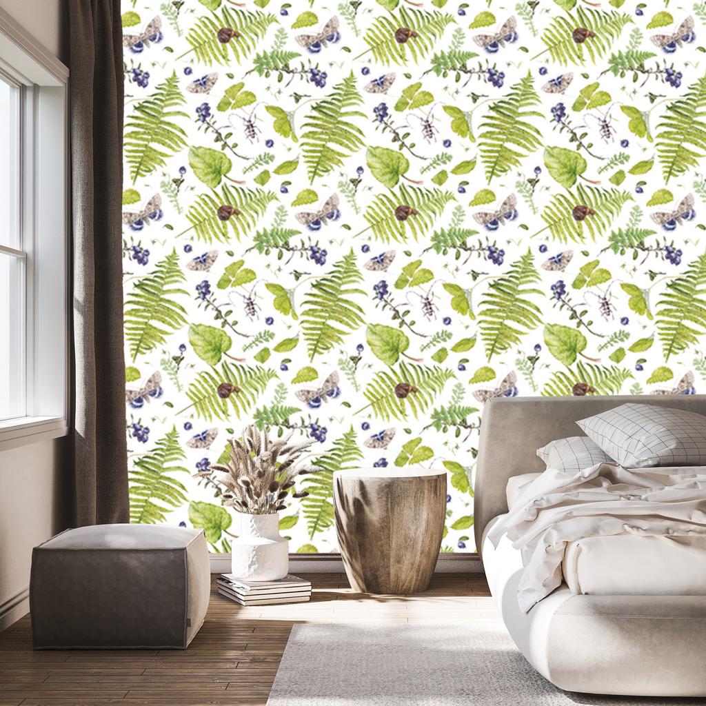 Fern with Butterflies Wallpaper for Living Room and Bedroom 50x1000