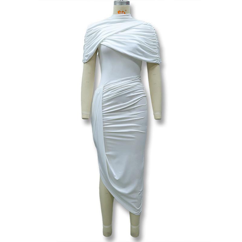Abito alla moda senza schiena per donna con patta arricciata e vita alta per uso casual e da festa