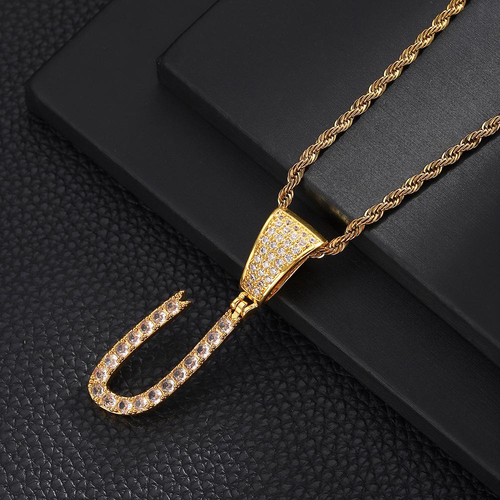 26 English Women'S Letter Pendants Necklace Twist Chain Zircon Letter Pendants Jewelry